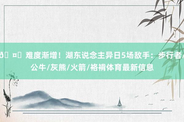 🤒难度渐增！湖东说念主异日5场敌手：步行者/公牛/灰熊/火箭/袼褙体育最新信息