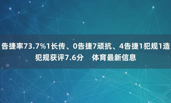 告捷率73.7%1长传、0告捷7顽抗、4告捷1犯规1造犯规获评7.6分    体育最新信息